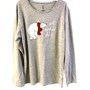 ED Ellen Degeneres Gray LS Tee With Polar Bear Holiday Graphic Size M